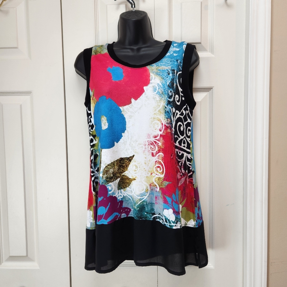 [S] Dolcezza Artsy Sleeveless Tunic or Minidress‎ Size Small w Black Trim